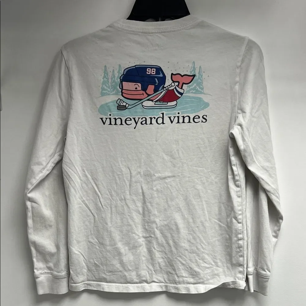Vineyard Vines White Long Sleeve Tee with Blue Sleeve Logo